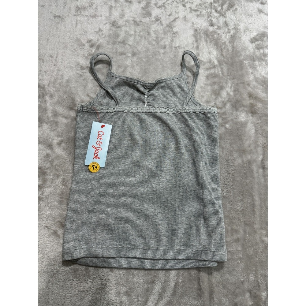 Cat & Jack Tank Top Girls Size Medium (8) Gray Lace Trim Stretch New With Tag